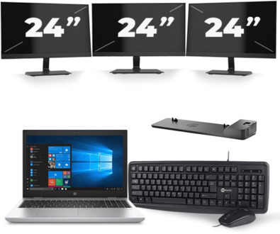 HP ProBook 650 G4 - Intel Core i5-7e Generatie - 15 inch - 8GB RAM - 256GB SSD - Windows 11 + 3x 24 inch Monitor