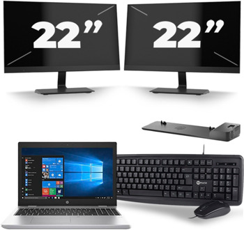 HP ProBook 650 G5 - Intel Core i7-8e Generatie - 15 inch - 16GB RAM - 256GB SSD - Windows 11 + 2x 22 inch Monitor