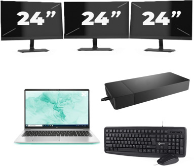 HP ProBook 650 G8 - Intel Core i5-11e Generatie - 15 inch - 16GB RAM - 256GB SSD - Windows 11 Home + 3x 24 inch Monitor
