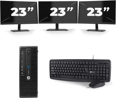 HP ProDesk 400 G2.5 SFF - Intel Core i3-4e Generatie - 8GB RAM - 256GB SSD - Windows 10 + 3x 23 inch Monitor Preto - small