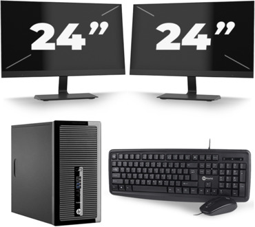 HP ProDesk 400 G2 Micro Tower - Intel Core i5-4e Generatie - 8GB RAM - 256GB SSD - Windows 10 + 2x 24 inch Monitor