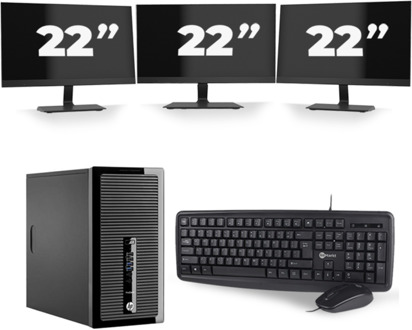 HP ProDesk 400 G2 Micro Tower - Intel Core i5-4e Generatie - 8GB RAM - 256GB SSD - Windows 10 + 3x 22 inch Monitor