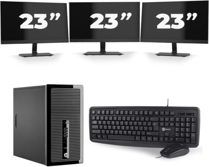 HP ProDesk 400 G2 Micro Tower - Intel Core i5-4e Generatie - 8GB RAM - 256GB SSD - Windows 10 + 3x 23 inch Monitor