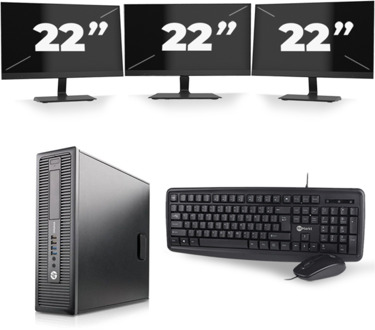 HP ProDesk 600 G1 SFF - Intel Core i5-4e Generatie - 8GB RAM - 256GB SSD - Windows 10 + 3x 22 inch Monitor