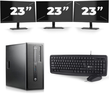 HP ProDesk 600 G1 Tower - Intel Core i5-4e Generatie - 8GB RAM - 256GB SSD - Windows 10 + 3x 23 inch Monitor