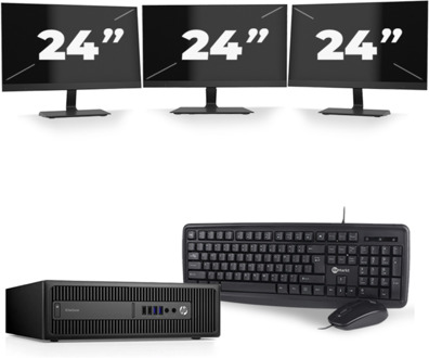 HP ProDesk 600 G3 USFF - Intel Core i5-7e Generatie - 8GB RAM - 256GB SSD - Windows 11 + 3x 24 inch Monitor