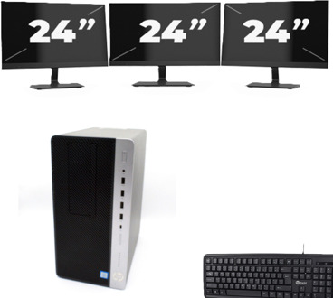 HP ProDesk 600 G4 Micro Tower - Intel Core i5-8e Generatie - 8GB RAM - 256GB SSD - Windows 11 + 3x 24 inch Monitor - small
