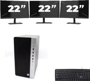 HP ProDesk 600 G4 Micro Tower - Intel Core i7-8e Generatie - 8GB RAM - 256GB SSD - Windows 11 + 3x 22 inch Monitor - small