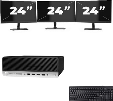HP ProDesk 600 G5 SFF - Intel Core i3-9e Generatie - 8GB RAM - 256GB SSD - Windows 11 + 3x 24 inch Monitor - small