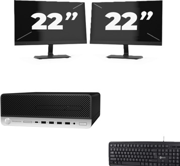 HP ProDesk 600 G5 SFF - Intel Core i5-9e Generatie - 8GB RAM - 256GB SSD - Windows 11 + 2x 22 inch Monitor - small