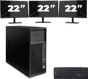 HP Z240 Tower - Intel Core i5-7e Generatie - 8GB RAM - 256GB SSD - Windows 11 + 3x 22 inch Monitor