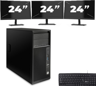 HP Z240 Tower - Intel Core i5-7e Generatie - 8GB RAM - 256GB SSD - Windows 11 + 3x 24 inch Monitor