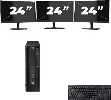 HP Z240 Workstation SFF - Intel Core i5-7e Generatie - 8GB RAM - 256GB SSD - Windows 11 + 3x 24 inch Monitor - small