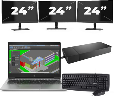 HP ZBook 14u G5 - Intel Core i7-8e Generatie - 14 inch - 16GB RAM - 256GB SSD - Windows 11 + 3x 24 inch Monitor