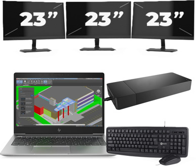 HP ZBook 14u G5 - Intel Core i7-8e Generatie - 14 inch - 8GB RAM - 256GB SSD - Windows 11 + 3x 23 inch Monitor - small