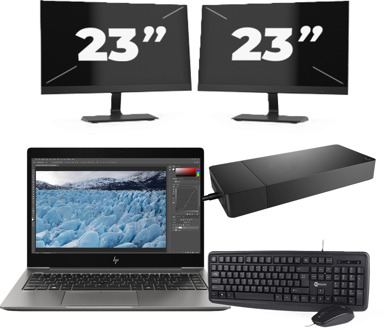 HP ZBook 14u G6 - Intel Core i7-8e Generatie - 14 inch - 16GB RAM - 256GB SSD - Windows 11 + 2x 23 inch Monitor