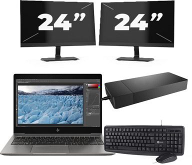 HP ZBook 14u G6 - Intel Core i7-8e Generatie - 14 inch - 16GB RAM - 256GB SSD - Windows 11 + 2x 24 inch Monitor