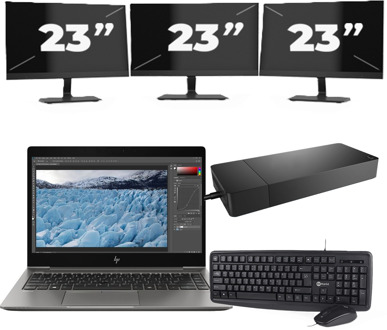 HP ZBook 14u G6 - Intel Core i7-8e Generatie - 14 inch - 16GB RAM - 256GB SSD - Windows 11 + 3x 23 inch Monitor