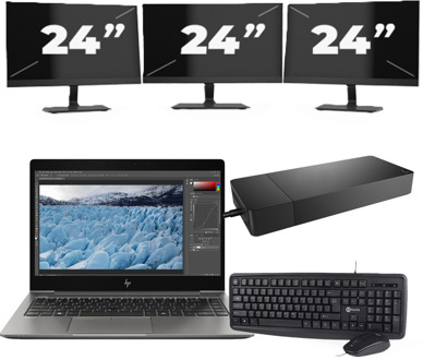 HP ZBook 14u G6 - Intel Core i7-8e Generatie - 14 inch - 16GB RAM - 256GB SSD - Windows 11 + 3x 24 inch Monitor