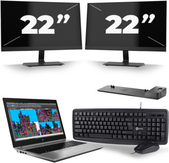 HP ZBook 15 G5 - Intel Core i7-8e Generatie - 15 inch - 16GB RAM - 256GB SSD - Windows 11 + 2x 22 inch Monitor