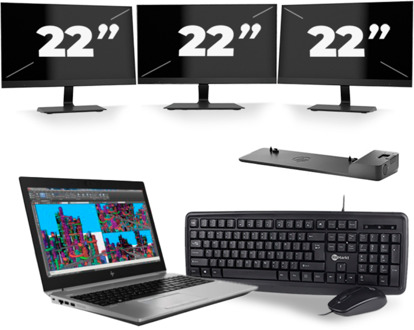 HP ZBook 15 G5 - Intel Core i7-8e Generatie - 15 inch - 16GB RAM - 256GB SSD - Windows 11 + 3x 22 inch Monitor