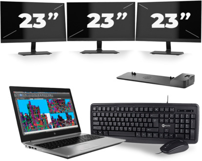 HP ZBook 15 G5 - Intel Core i7-8e Generatie - 15 inch - 16GB RAM - 256GB SSD - Windows 11 + 3x 23 inch Monitor