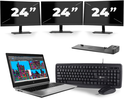 HP ZBook 15 G5 - Intel Core i7-8e Generatie - 15 inch - 16GB RAM - 256GB SSD - Windows 11 + 3x 24 inch Monitor