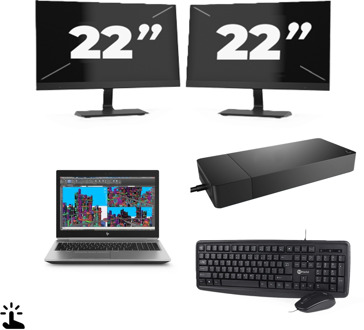 HP ZBook 15 G5 - Intel Core i7-8e Generatie - 15 inch - Touch - 16GB RAM - 256GB SSD - Windows 11 Home + 2x 22 inch Monitor