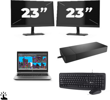 HP ZBook 15 G5 - Intel Core i7-8e Generatie - 15 inch - Touch - 16GB RAM - 256GB SSD - Windows 11 Home + 2x 23 inch Monitor