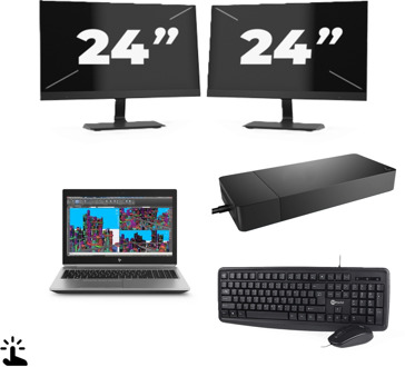 HP ZBook 15 G5 - Intel Core i7-8e Generatie - 15 inch - Touch - 16GB RAM - 256GB SSD - Windows 11 Home + 2x 24 inch Monitor
