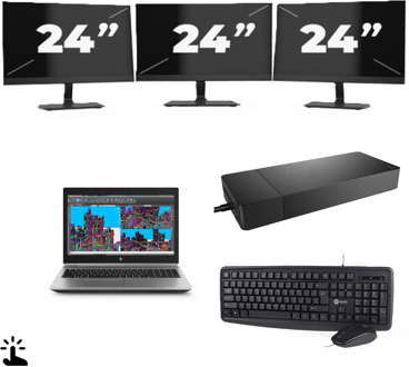 HP ZBook 15 G5 - Intel Core i7-8e Generatie - 15 inch - Touch - 16GB RAM - 256GB SSD - Windows 11 Home + 3x 24 inch Monitor