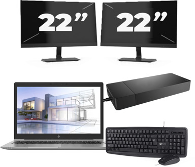 HP ZBook 15u G5 - Intel Core i7-8e Generatie - 15 inch - 16GB RAM - 256GB SSD - Windows 11 + 2x 22 inch Monitor