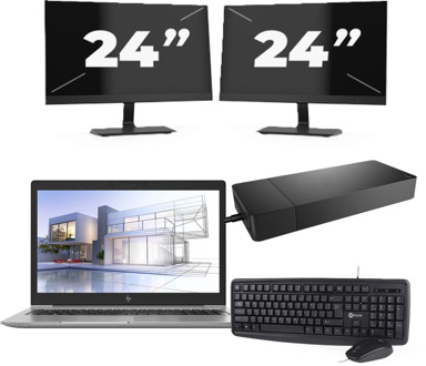 HP ZBook 15u G5 - Intel Core i7-8e Generatie - 15 inch - 16GB RAM - 256GB SSD - Windows 11 + 2x 24 inch Monitor