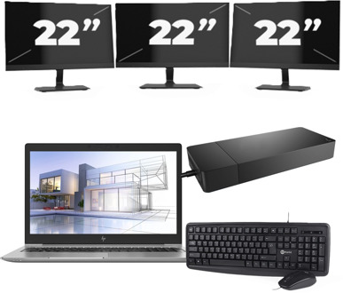 HP ZBook 15u G5 - Intel Core i7-8e Generatie - 15 inch - 16GB RAM - 256GB SSD - Windows 11 + 3x 22 inch Monitor