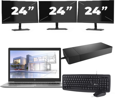 HP ZBook 15u G5 - Intel Core i7-8e Generatie - 15 inch - 16GB RAM - 256GB SSD - Windows 11 + 3x 24 inch Monitor