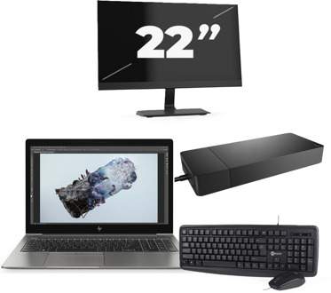 HP ZBook 15u G6 - Intel Core i7-8e Generatie - 15 inch - 16GB RAM - 256GB SSD - Windows 11 + 1x 22 inch Monitor