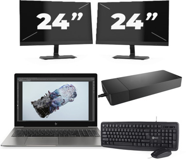 HP ZBook 15u G6 - Intel Core i7-8e Generatie - 15 inch - 16GB RAM - 256GB SSD - Windows 11 + 2x 24 inch Monitor