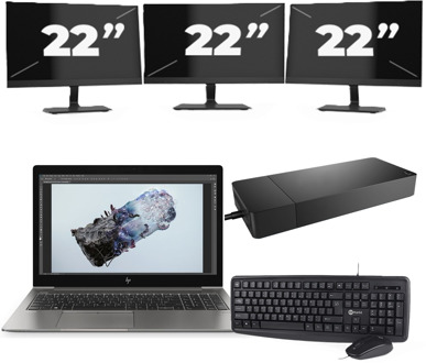 HP ZBook 15u G6 - Intel Core i7-8e Generatie - 15 inch - 16GB RAM - 256GB SSD - Windows 11 + 3x 22 inch Monitor