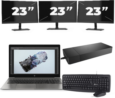 HP ZBook 15u G6 - Intel Core i7-8e Generatie - 15 inch - 16GB RAM - 256GB SSD - Windows 11 + 3x 23 inch Monitor