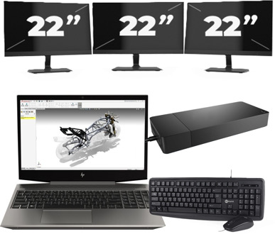 HP ZBook 15v G5 - Intel Core i7-9e Generatie - 15 inch - 16GB RAM - 256GB SSD - Windows 11 Home + 3x 22 inch Monitor