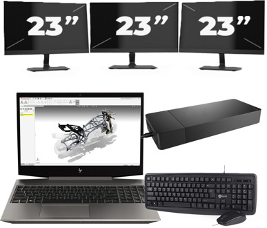 HP ZBook 15v G5 - Intel Core i7-9e Generatie - 15 inch - 16GB RAM - 256GB SSD - Windows 11 Home + 3x 23 inch Monitor