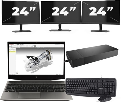 HP ZBook 15v G5 - Intel Core i7-9e Generatie - 15 inch - 16GB RAM - 256GB SSD - Windows 11 Home + 3x 24 inch Monitor