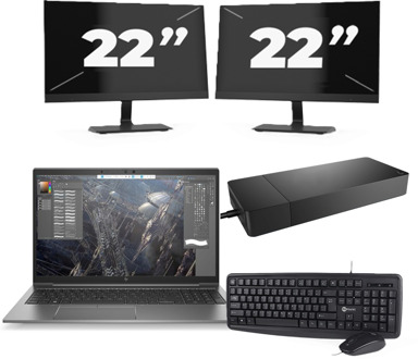 HP ZBook Firefly 15 G7 - Intel Core i7-10e Generatie - 15 inch - 16GB RAM - 256GB SSD - Windows 11 + 2x 22 inch Monitor