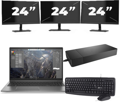 HP ZBook Firefly 15 G7 - Intel Core i7-10e Generatie - 15 inch - 16GB RAM - 256GB SSD - Windows 11 + 3x 24 inch Monitor