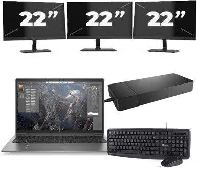 HP ZBook Firefly 15 G7 - Intel Core i7-10e Generatie - 15 inch - 8GB RAM - 256GB SSD - Windows 11 + 3x 22 inch Monitor