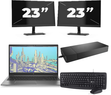 HP ZBook Firefly 15 G8 - Intel Core i7-11e Generatie - 15 inch - 16GB RAM - 256GB SSD - Windows 11 Home + 2x 23 inch Monitor
