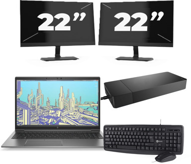HP ZBook Firefly 15 G8 - Intel Core i7-11e Generatie - 15 inch - 8GB RAM - 256GB SSD - Windows 11 Home + 2x 22 inch Monitor