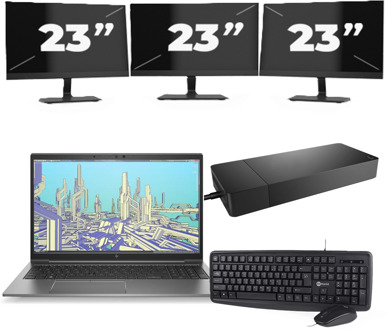 HP ZBook Firefly 15 G8 - Intel Core i7-11e Generatie - 15 inch - 8GB RAM - 256GB SSD - Windows 11 Home + 3x 23 inch Monitor