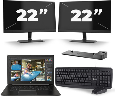 HP ZBook Studio G3 - Intel Core i7-6e Generatie - 15 inch - 8GB RAM - 240GB SSD - Windows 11 + 2x 22 inch Monitor