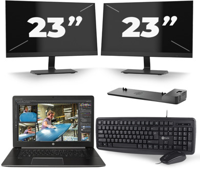 HP ZBook Studio G3 - Intel Core i7-6e Generatie - 15 inch - 8GB RAM - 240GB SSD - Windows 11 + 2x 23 inch Monitor